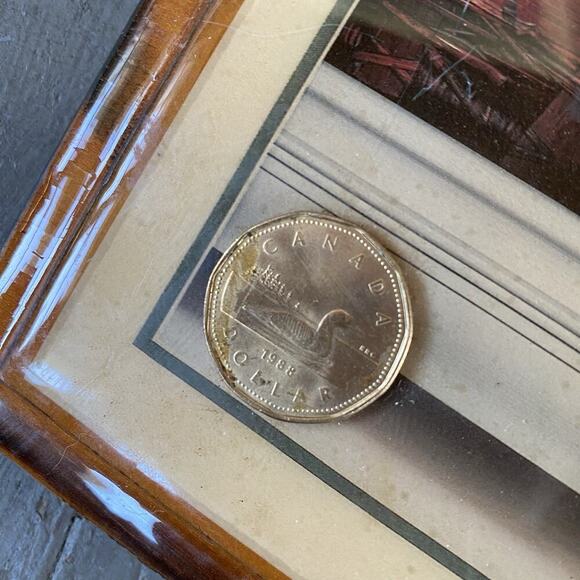 Vintage Decoy Duck On Shelf Lithograph Art Print On Wood White A Canada Coin - Picture 3 of 7